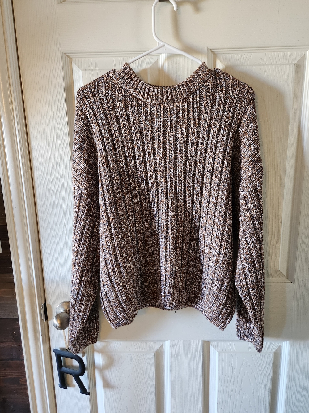 Universal Thread Brown, Cream, And Grey Chunky Knit Fisherman Sweater, Large